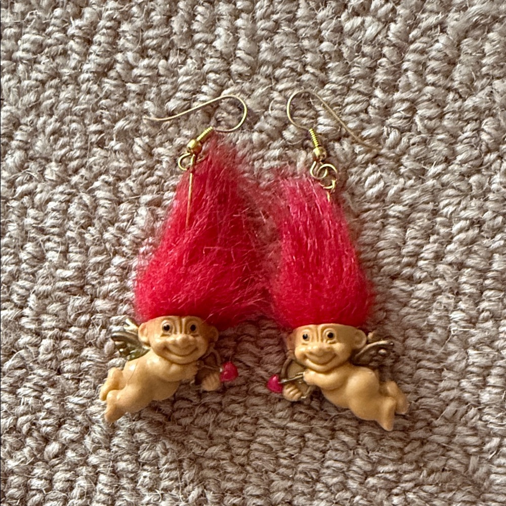 Valentine’s Day Trolls Red Hair Cupid Earrings